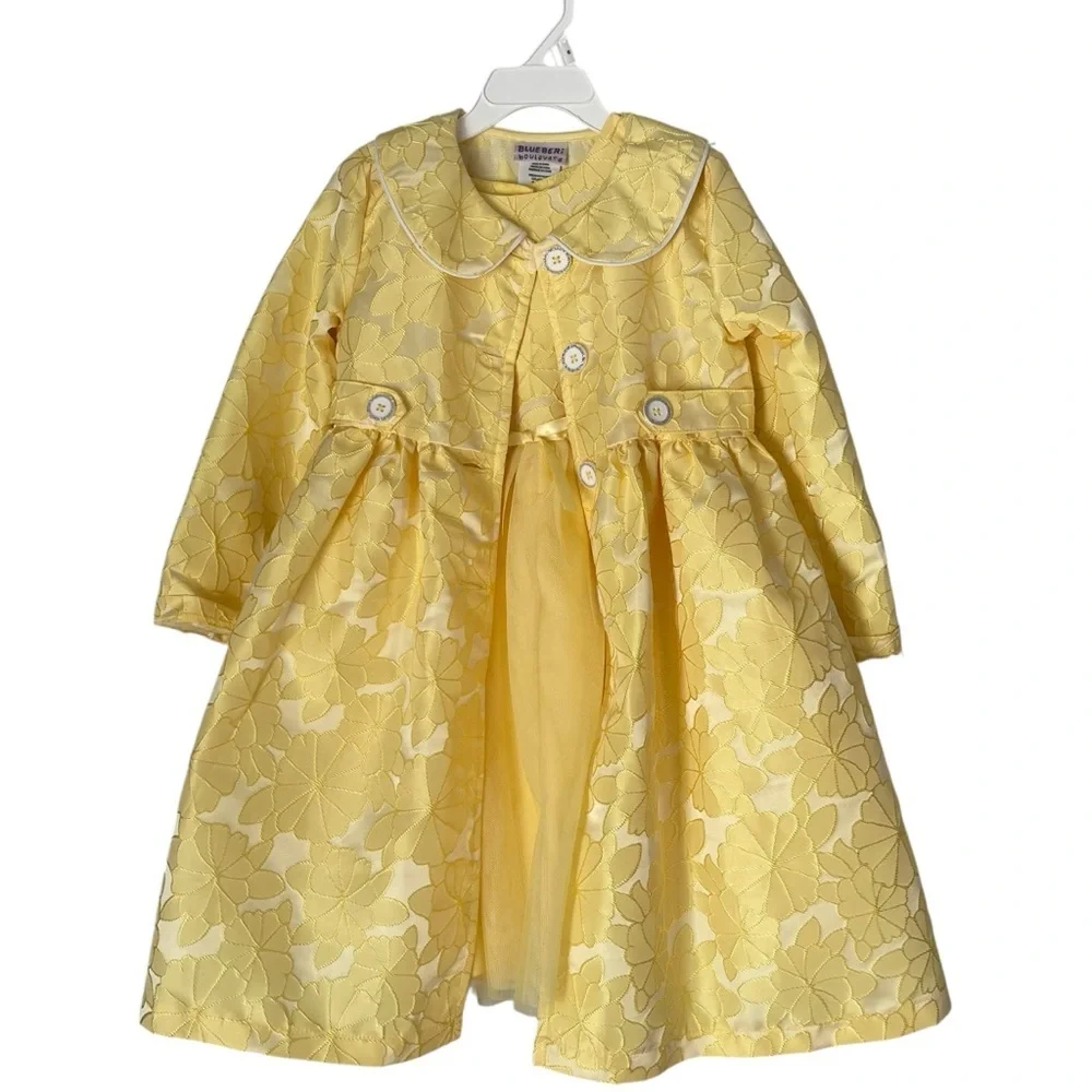 Blueberi Boulevard Girls Girls Fit-and-Flare Dress and Jacquard Coat Set Size 6X